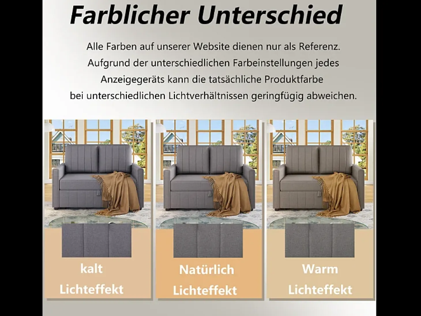 Sofá-cama de 2 lugares, sofá-cama dobrável em tecido de linho - 127 x 75/180 x 94 cm - com função dormir e encosto ajustável - Cinza