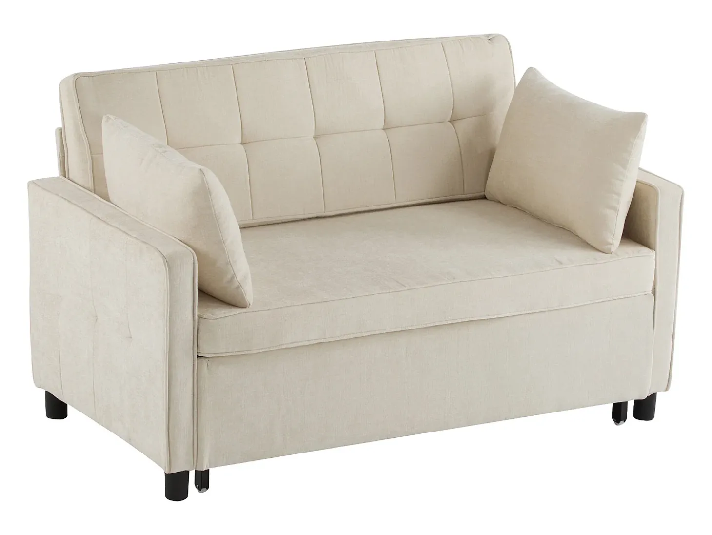 Sofá-cama de 2 lugares, sofá-cama dobrável em tecido chenille - 142 x 79/174 x 85 cm - com função sleep e encosto ajustável - Bege