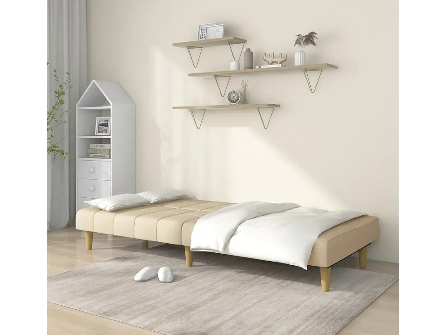 Sofá-cama de 2 lugares tecido cor creme PT186215