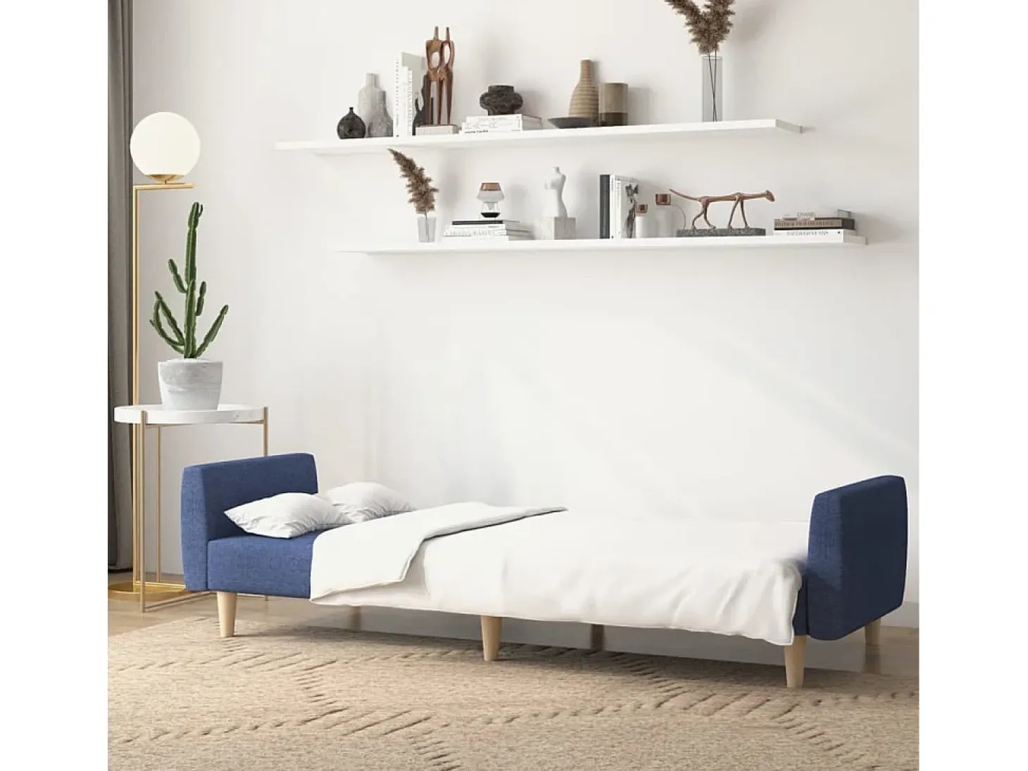 Sofá-cama de 2 lugares tecido azul PT471163