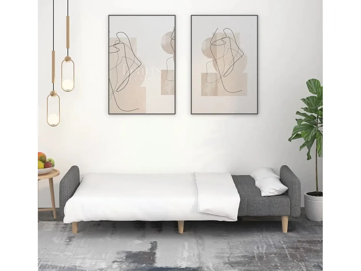 Sofá-cama de 2 lugares tecido cinzento-claro PT939767