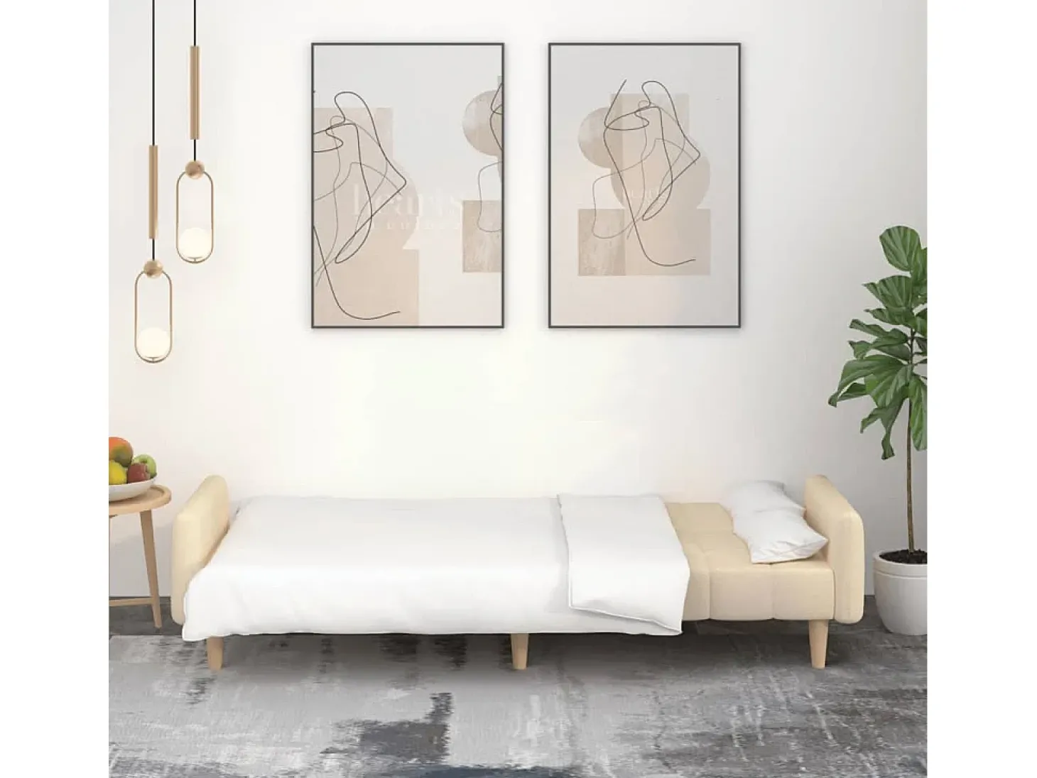 Sofá-cama de 2 lugares tecido cor creme PT422353