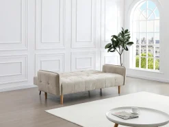 Sofá-cama de 3 lugares tipo clic-clac em tecido bege SONIATA