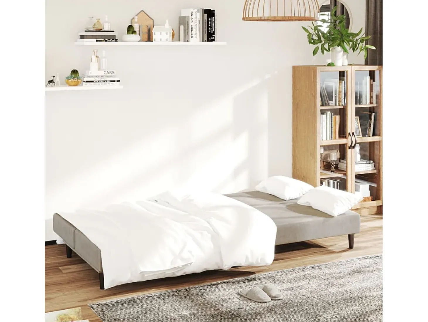 Sofá-cama de 2 lugares veludo cinzento-claro PT857627