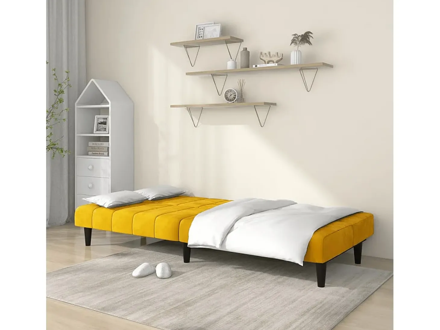 Sofá-cama de 2 lugares veludo amarelo PT269392