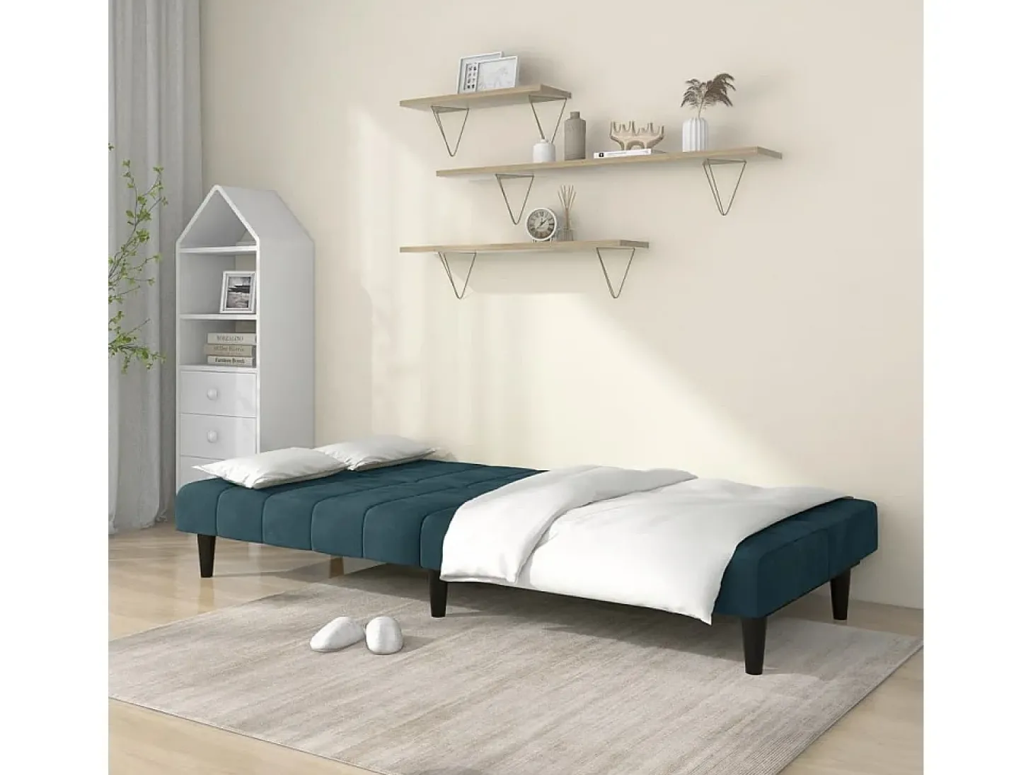 Sofá-cama de 2 lugares veludo azul PT398379