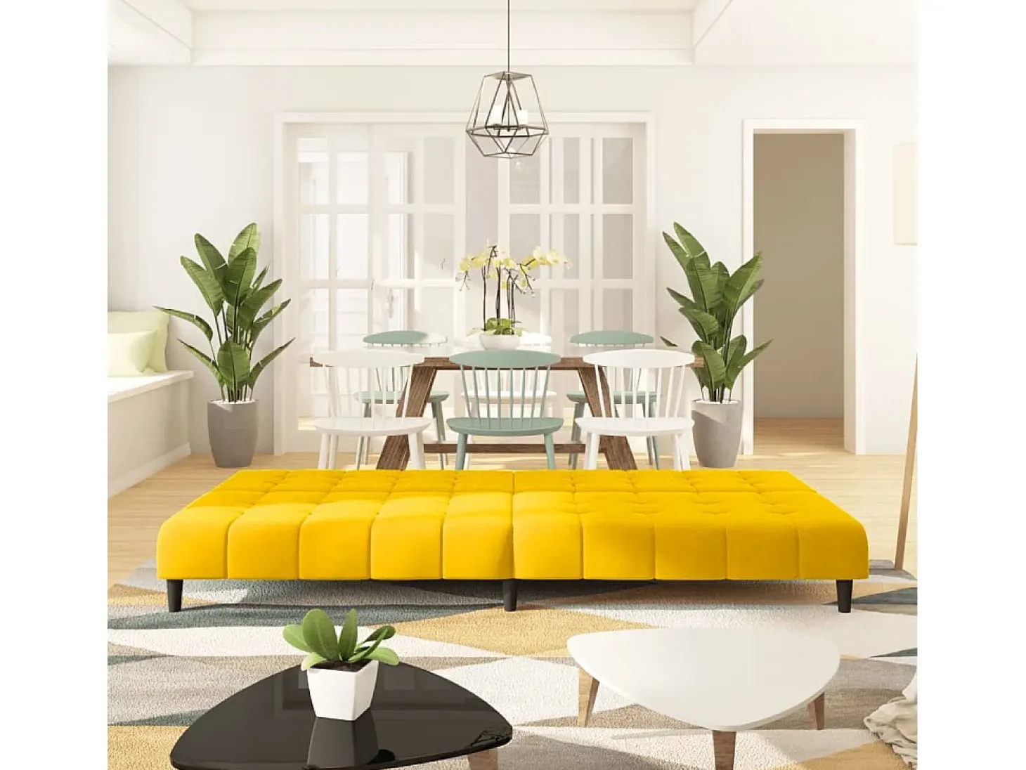 Sofá-cama de 2 lugares veludo amarelo PT621089