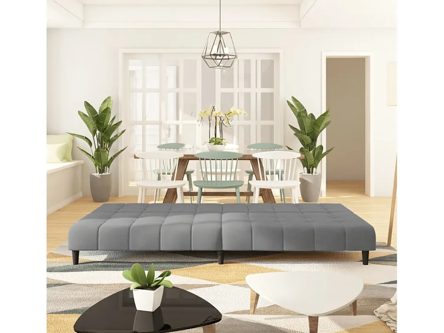 Sofá-cama de 2 lugares veludo cinzento-claro PT167947