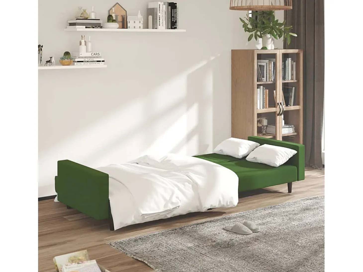 Sofá-cama de 2 lugares veludo verde-escuro PT641768