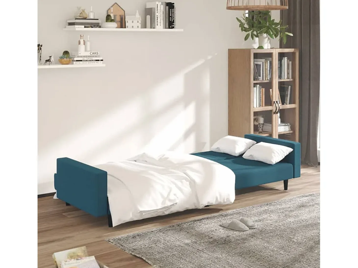 Sofá-cama de 2 lugares veludo azul PT869917