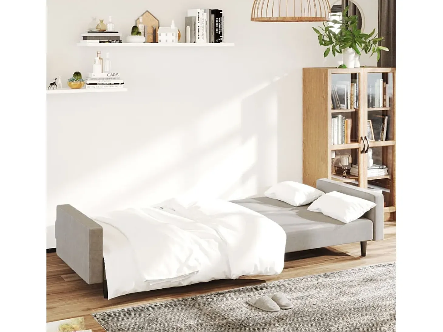 Sofá-cama de 2 lugares veludo cinzento-claro PT937995