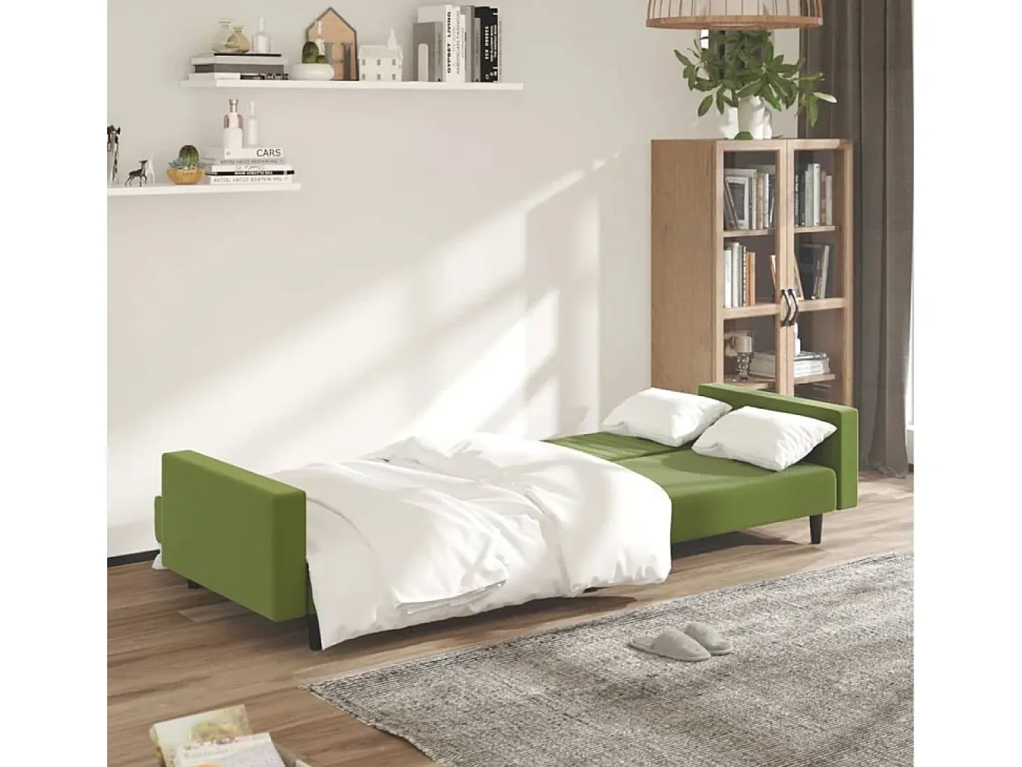 Sofá-cama de 2 lugares veludo verde-claro PT477843