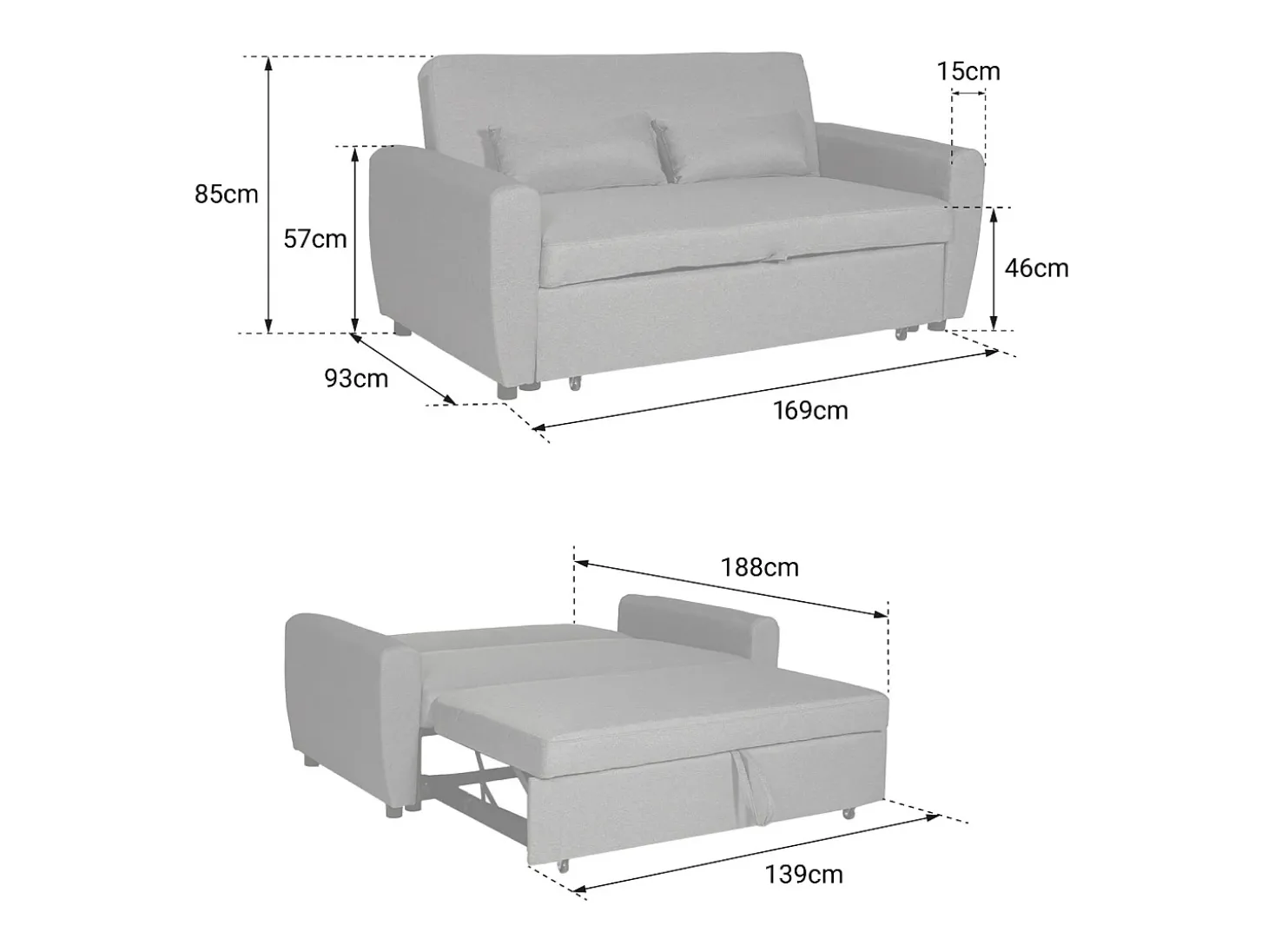 Sofá-cama de bombazina bege de 2 lugares MATT