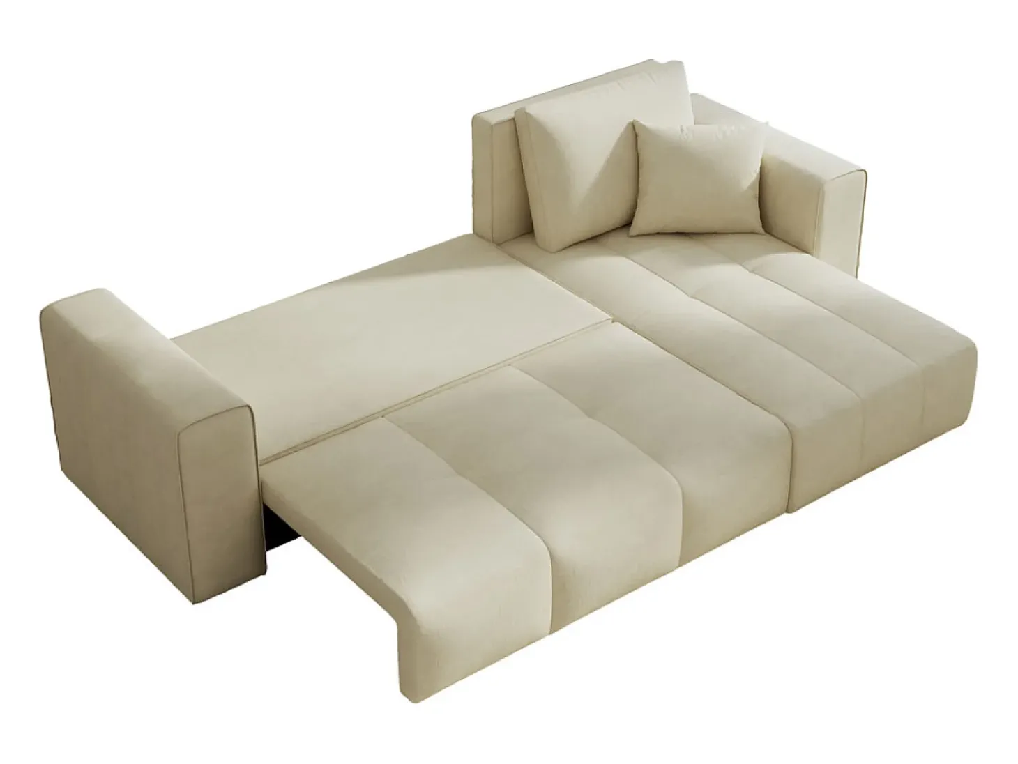 Sofá-cama de canto conversível de 4 lugares em veludo bege BRIGHTON com baú - Estilo contemporâneo, estrutura em madeira maciça