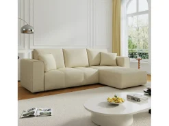 Sofá-cama de canto conversível de 4 lugares em veludo bege BRIGHTON com baú - Estilo contemporâneo, estrutura em madeira maciça