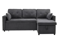 Sofá-cama de canto de 3 lugares com suporte para copos e espaço de arrumação - Tecido de algodão e linho cinzento
