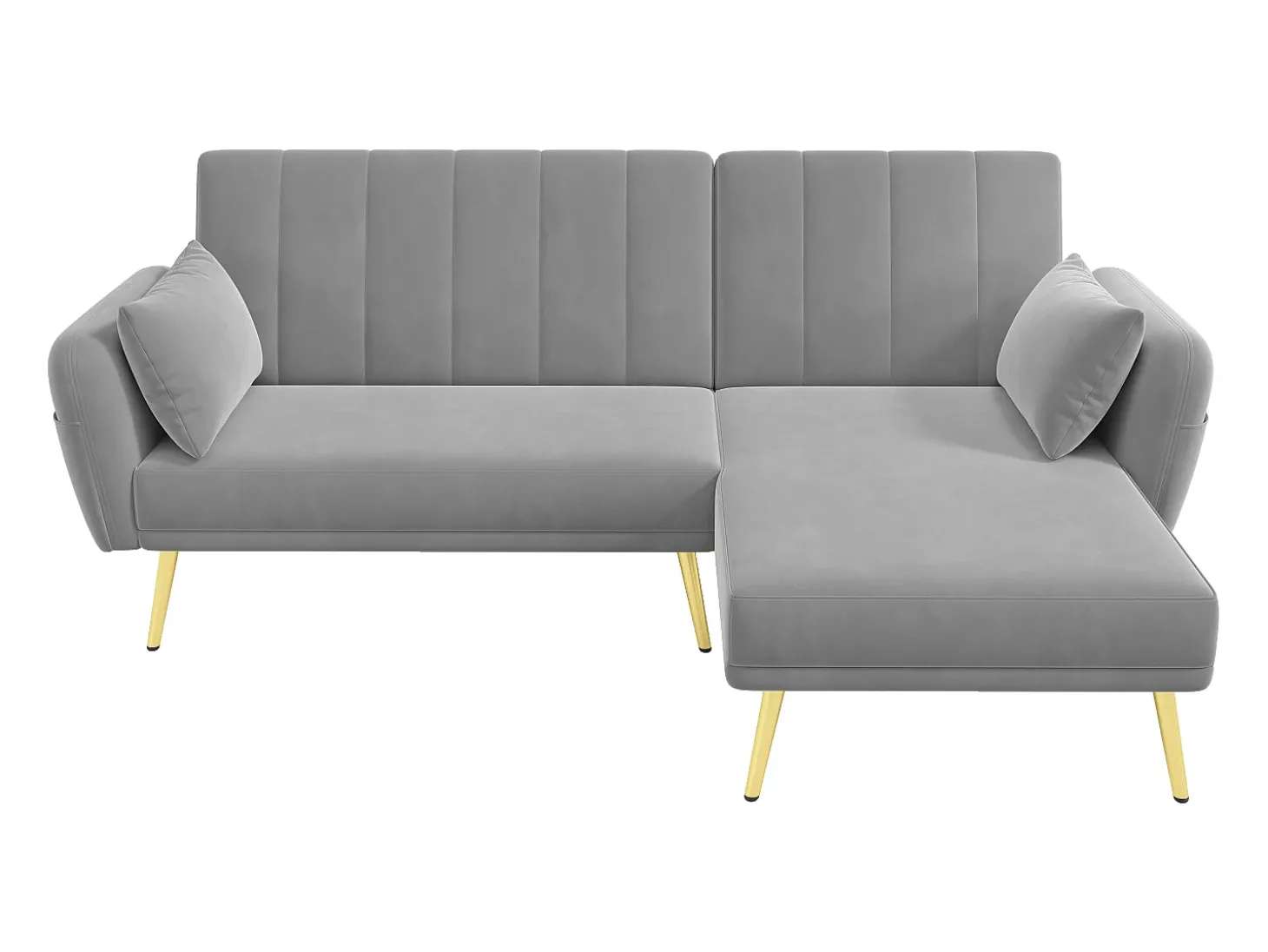 Sofá-cama de canto de 3 lugares com chaise longue e encosto ajustável - Veludo cinzento