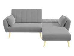 Sofá-cama de canto de 3 lugares com chaise longue e encosto ajustável - Veludo cinzento
