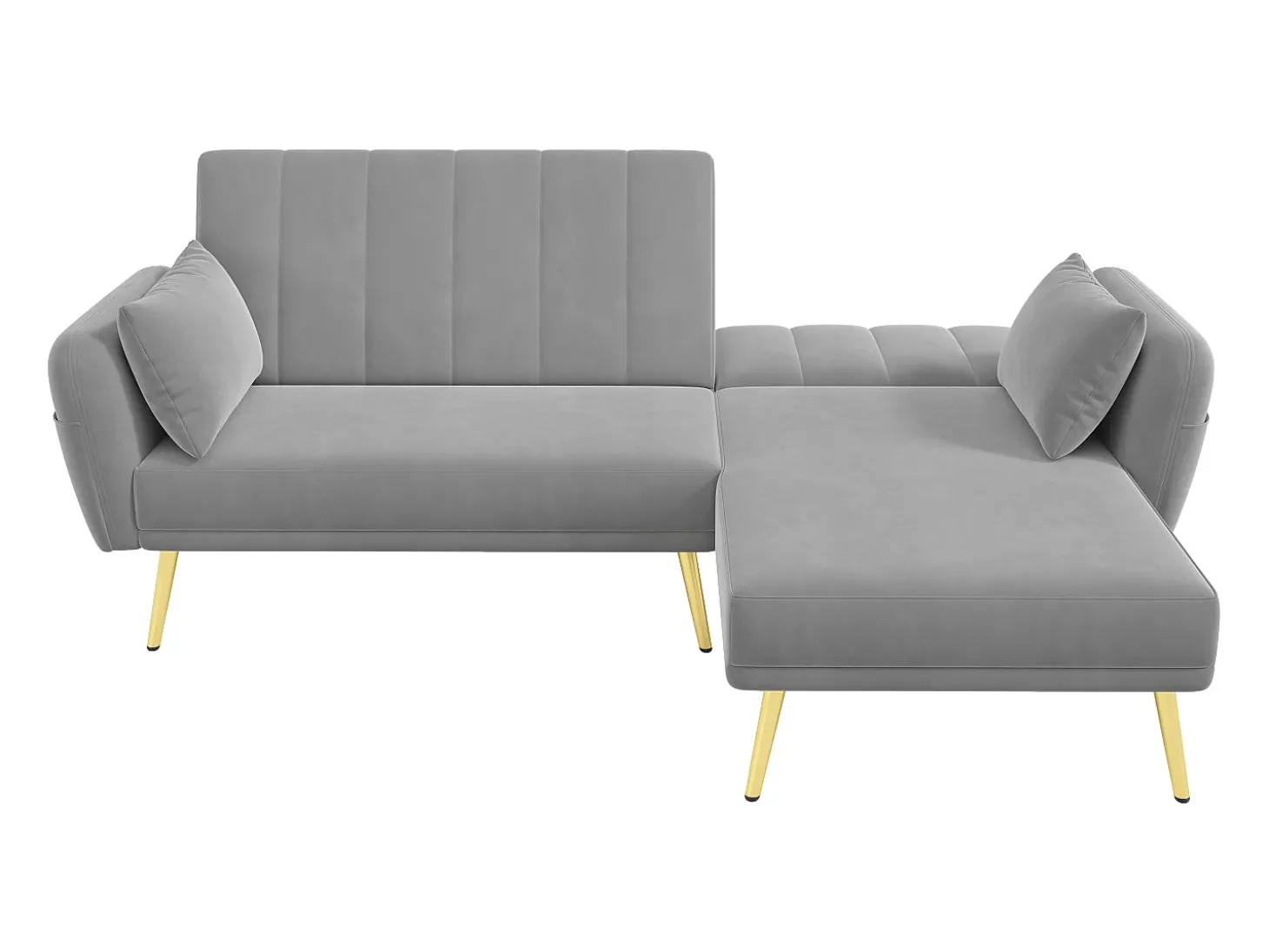Sofá-cama de canto de 3 lugares com chaise longue e encosto ajustável - Veludo cinzento
