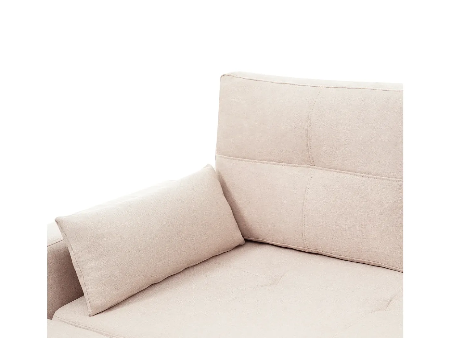 Sofá-cama de canto de 3 lugares em linho bege - Com compartimento de arrumação e suporte para copos embutido.