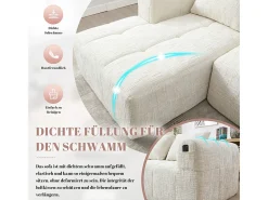 Sofá-cama de canto em tecido Chenille - 3 lugares - com 3 almofadas - Bege - 250x158x60cm
