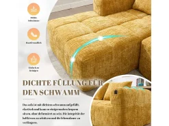 Sofá-cama de canto em tecido Chenille - 3 lugares - com 3 almofadas - Amarelo - 250x158x60cm