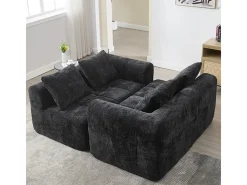 Sofá-cama de canto em tecido Chenille - 3 lugares - com 3 almofadas - Preto - 250x158x60cm