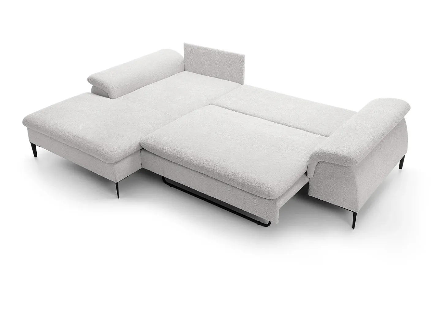 Sofá-cama de canto esquerdo JOLESA em tecido bouclé branco