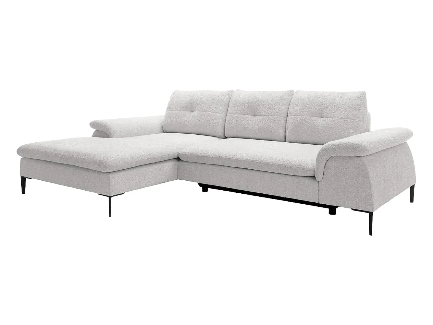 Sofá-cama de canto esquerdo JOLESA em tecido bouclé branco
