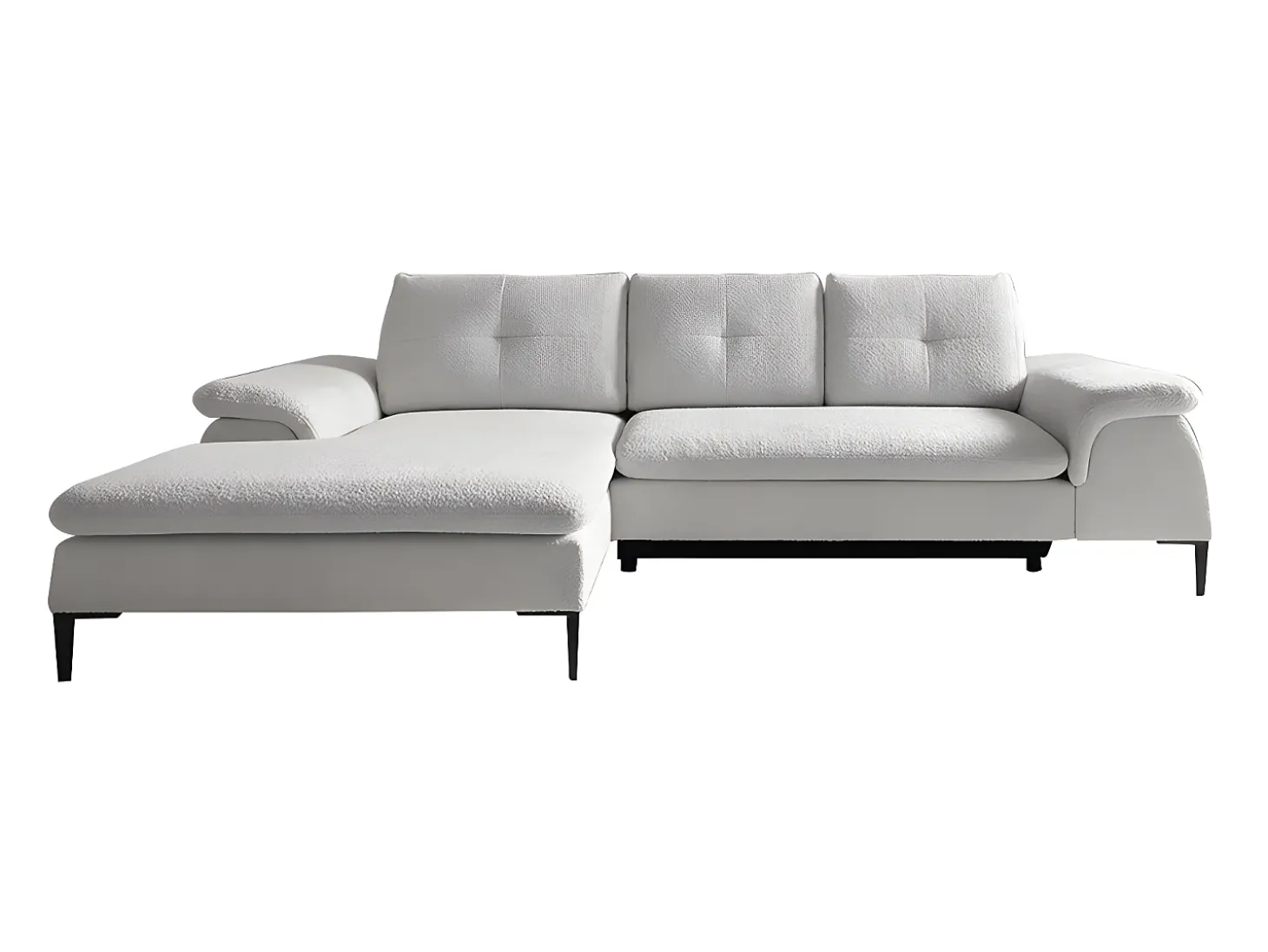 Sofá-cama de canto esquerdo JOLESA em tecido bouclé branco