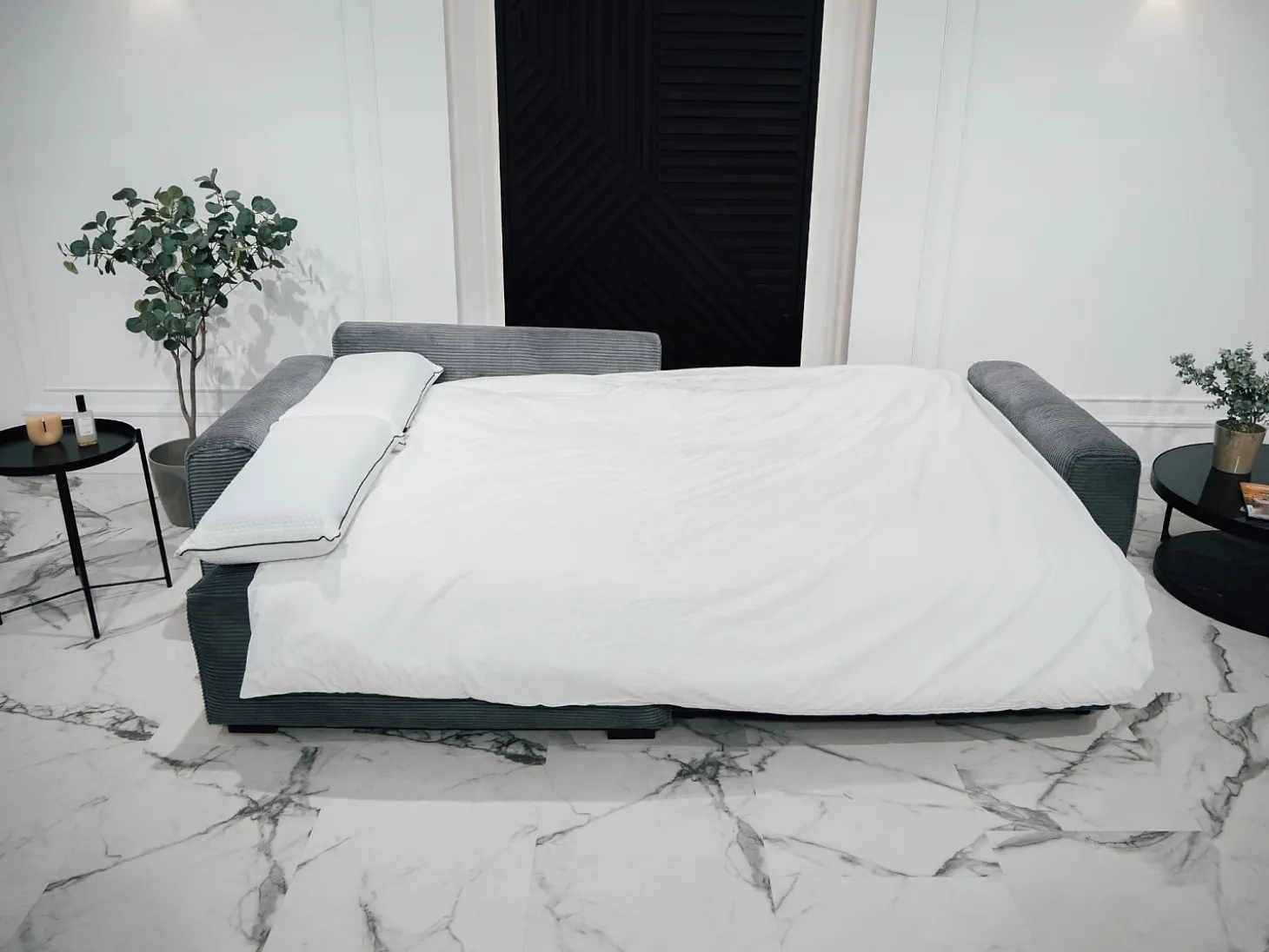 Sofá-Cama de Canto Lauren Cinza 4 Lugares com Armazenamento, Chaise Longue Reversível e Tecido Fácil de Limpar