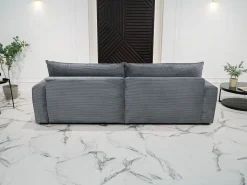 Sofá-Cama de Canto Lauren Cinza 4 Lugares com Armazenamento, Chaise Longue Reversível e Tecido Fácil de Limpar