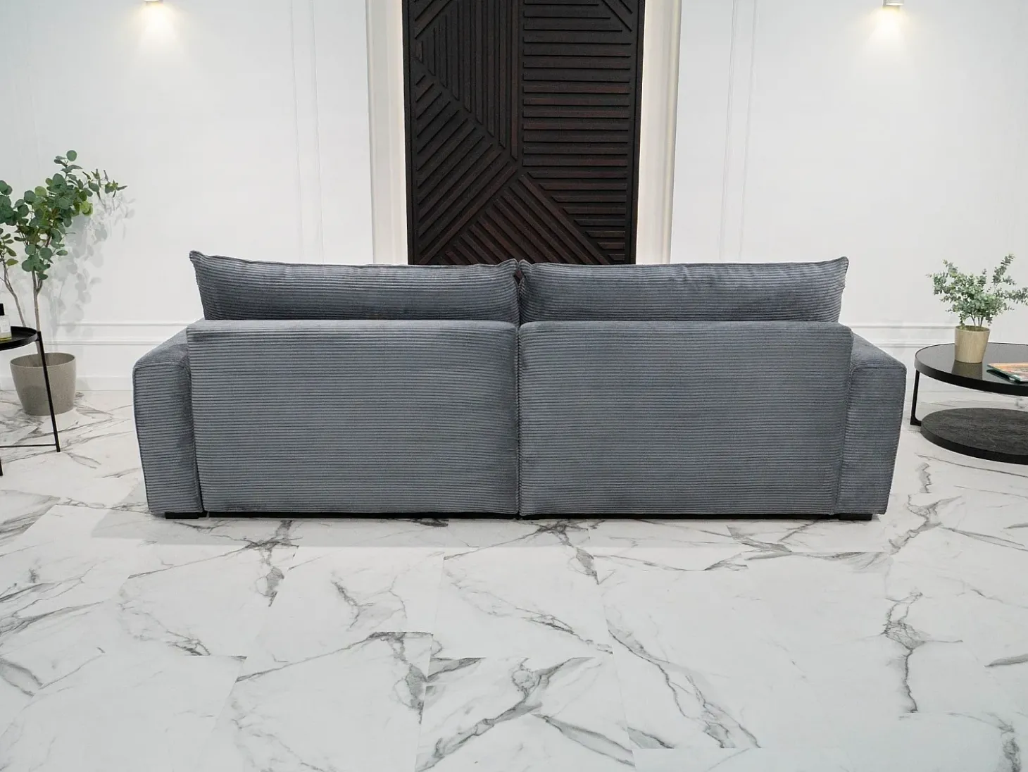 Sofá-Cama de Canto Lauren Cinza 4 Lugares com Armazenamento, Chaise Longue Reversível e Tecido Fácil de Limpar
