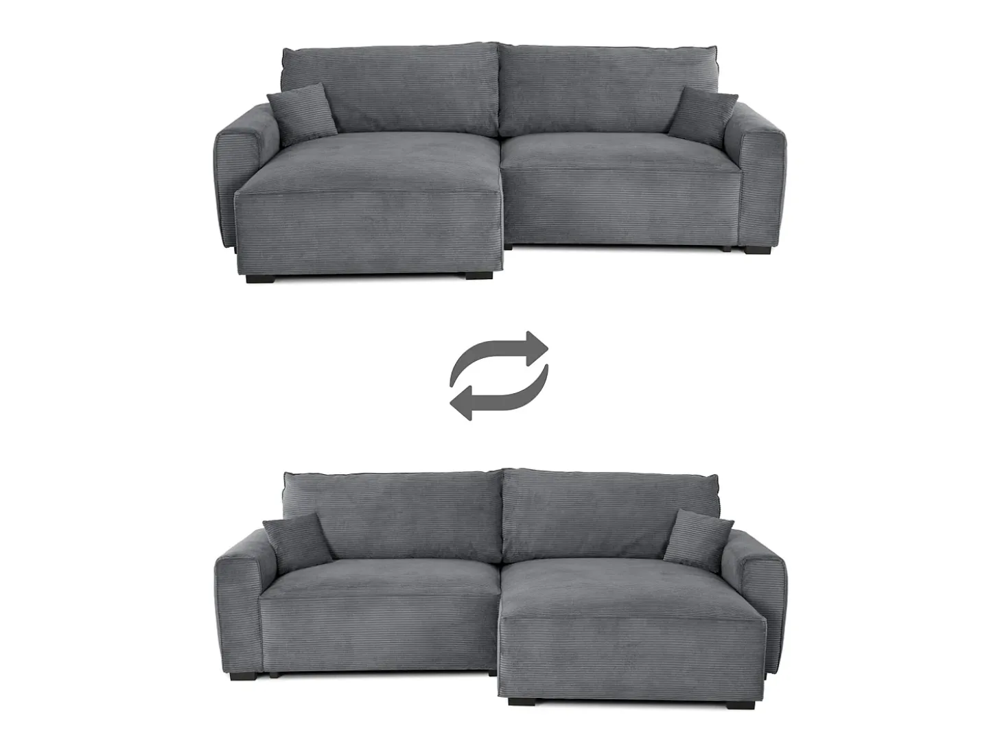 Sofá-Cama de Canto Lauren Cinza 4 Lugares com Armazenamento, Chaise Longue Reversível e Tecido Fácil de Limpar