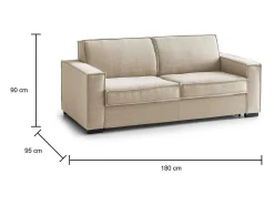Sofá-cama Dekuba, sofá de 2 lugares, 100% Fabricado na Itália, Sofá da sala com abertura giratória, em tecido acolchoado, com braços padrão, 180x95h90 cm, Bege