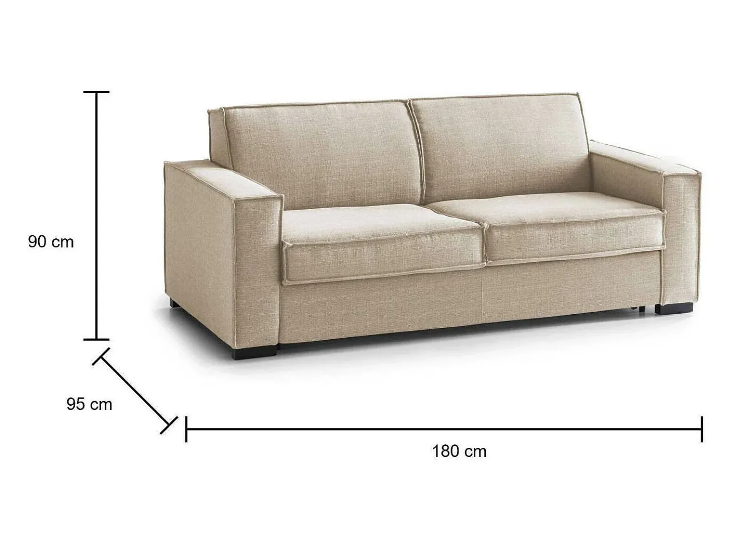 Sofá-cama Dekuba, sofá de 2 lugares, 100% Fabricado na Itália, Sofá da sala com abertura giratória, em tecido acolchoado, com braços padrão, 180x95h90 cm, Bege