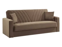 Sofá-cama Dfoat, ofá-cama container linear de 3 lugare com 2 almofada incluída, Sofá da ala em tecido acolchoado com abertura click-clack, 214x81xh89 cm, Bege