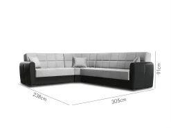 Sofá-cama Dgytkjæ, Sofá-cama de canto em couro ecológico e tecido, Sofá da sala com abertura click-clack e península reversível, 305x238h91 cm, Preto e Cinza Claro