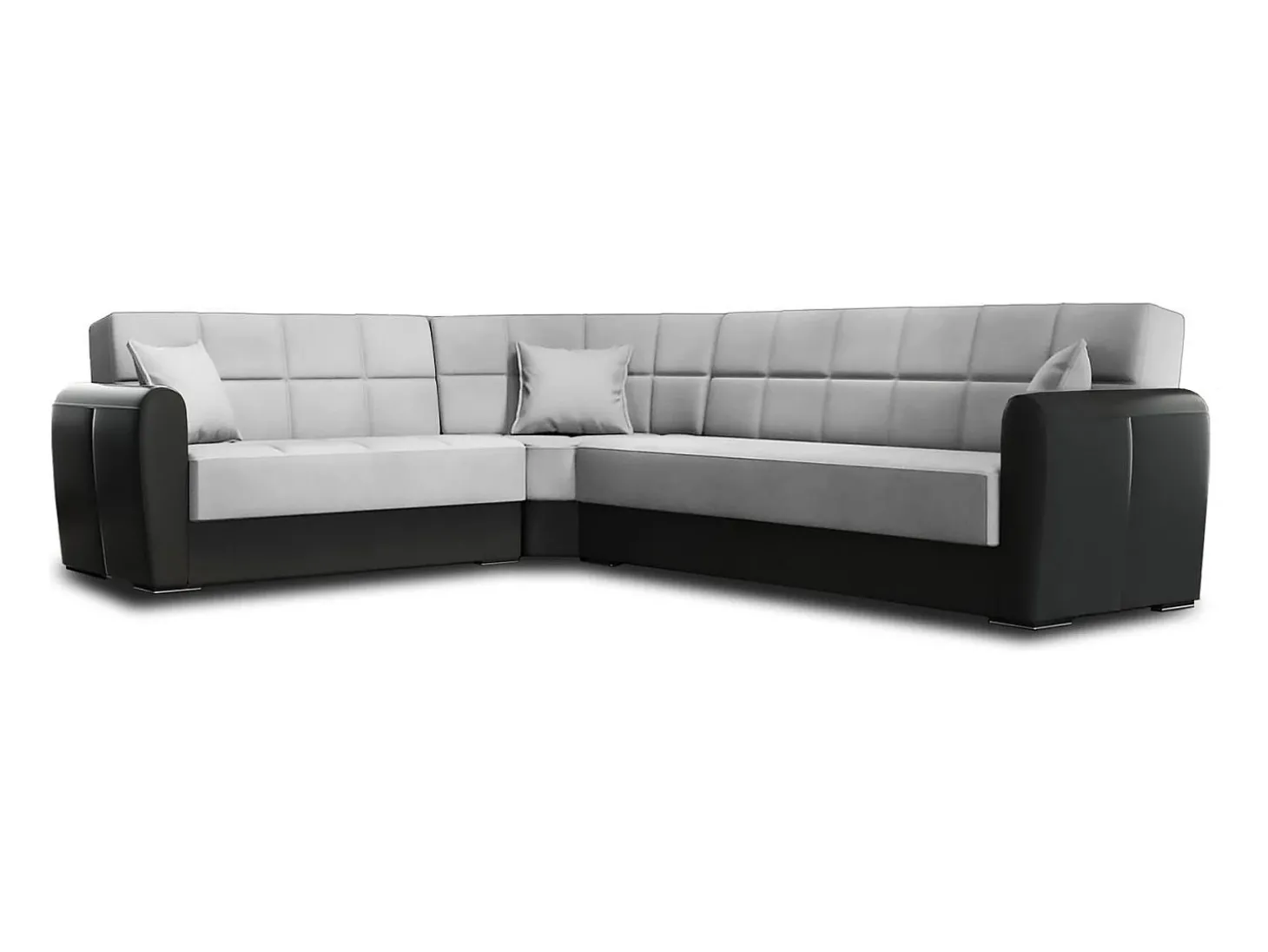 Sofá-cama Dgytkjæ, Sofá-cama de canto em couro ecológico e tecido, Sofá da sala com abertura click-clack e península reversível, 305x238h91 cm, Preto e Cinza Claro