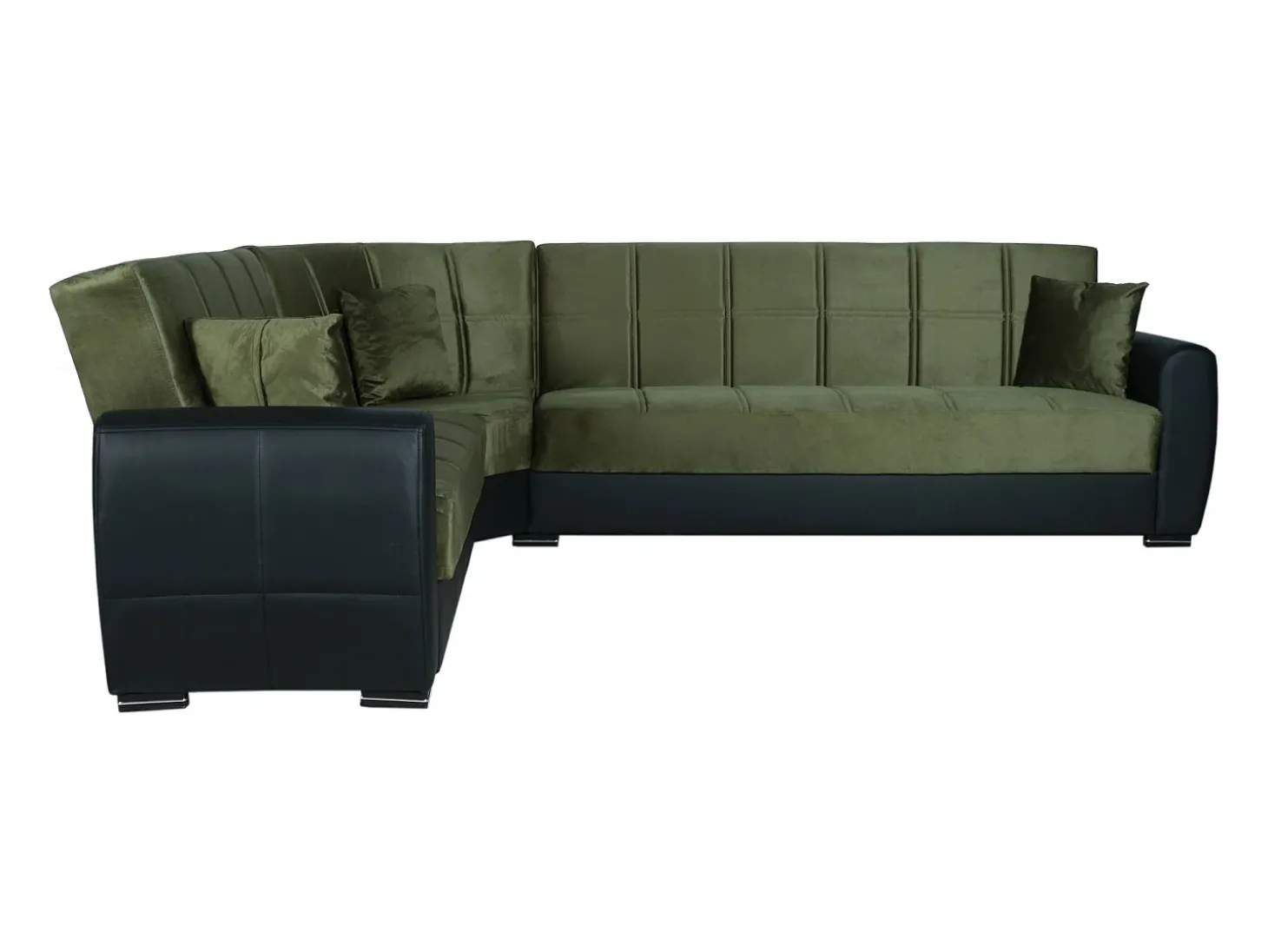 Sofá-cama Dgytkjæ, Sofá-cama de canto em couro ecológico e tecido, Sofá da sala com abertura click-clack e península reversível, 305x238h91 cm, Preto e Cinza Escuro