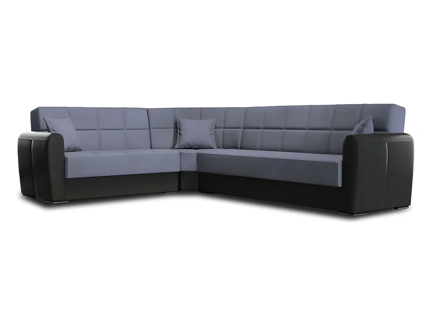 Sofá-cama Dgytkjæ, Sofá-cama de canto em couro ecológico e tecido, Sofá da sala com abertura click-clack e península reversível, 305x238h91 cm, Preto e Cinza