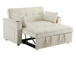 Sofá-cama dobrável ajustável multiângulo - 2 lugares - Tecido de veludo - com suporte para copos e almofadas - Bege
