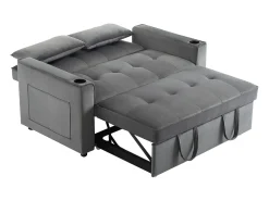 Sofá-cama dobrável ajustável multiângulo - 2 lugares - Tecido de veludo - com suporte para copos e almofadas - cinzento