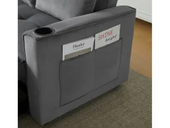 Sofá-cama dobrável ajustável multiângulo - 2 lugares - Tecido de veludo - com suporte para copos e almofadas - cinzento