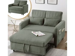 Sofá-cama dobrável extensível de 2 lugares - 114 x 77 x 82,5 cm - encosto ajustável - tecido de algodão e linho - verde