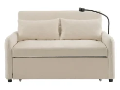 Sofá-cama dobrável moderno com dois lugares, encosto ajustável, suporte para telemóvel, porta de carregamento USB,Bege