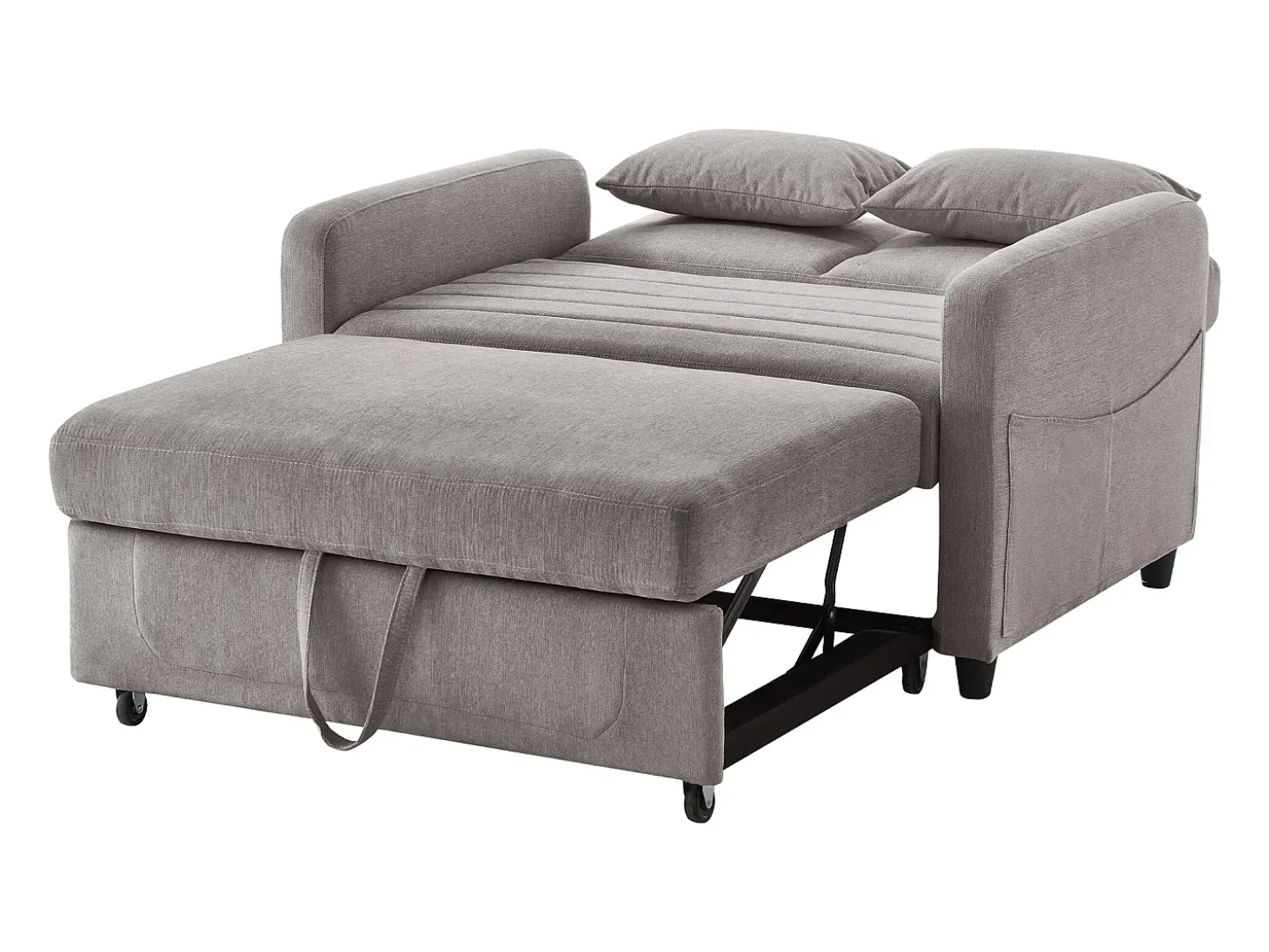 Sofá-cama duplo 114 x 77 x 82.5 cm - encosto 3 níveis ajustável - tecido algodão-linho - cinza