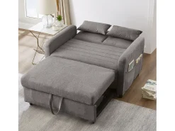 Sofá-cama duplo 114 x 77 x 82.5 cm - encosto 3 níveis ajustável - tecido algodão-linho - cinza