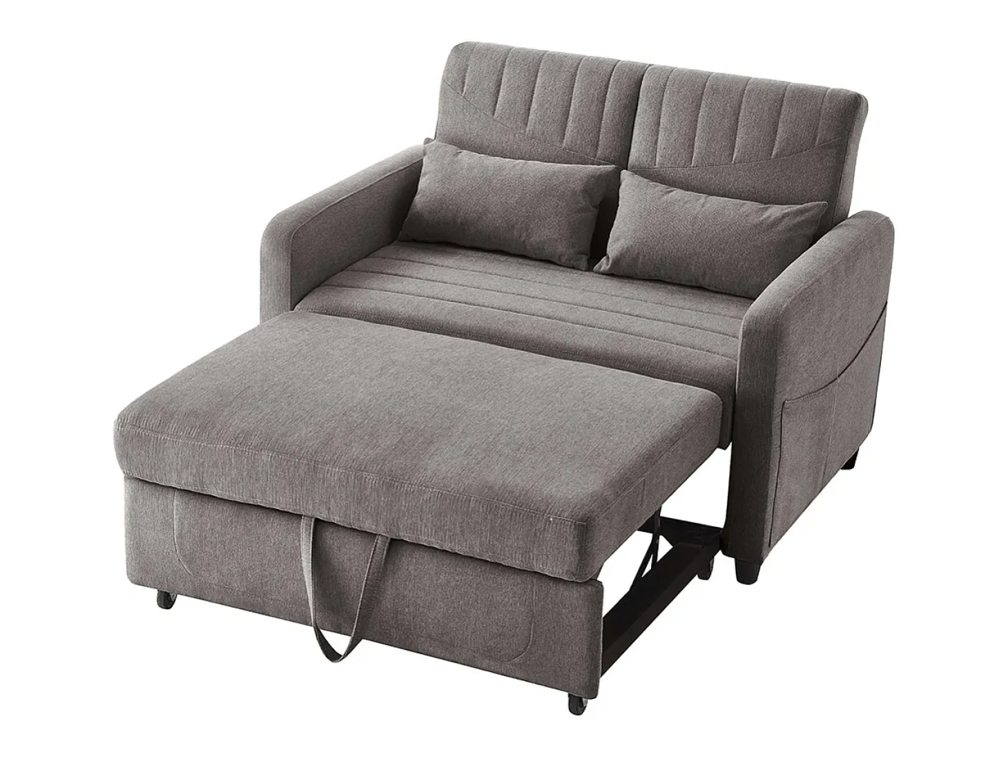 Sofá-cama duplo dobrável, design dobrável, encosto ajustável, tecido de algodão e linho, cinzento