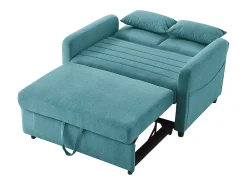 Sofá-cama duplo rebatível, design rebatível, encosto regulável, tecido de algodão e linho, verde-azul
